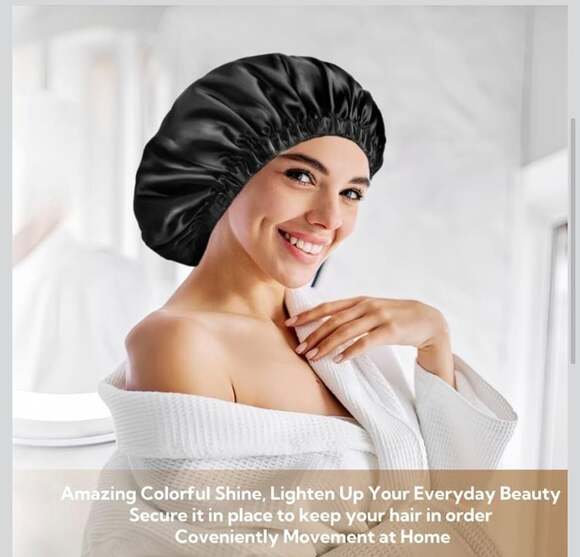 Silk Satin Sleep Bonnet - Black Night Cap for Hair‎ Protection - Picture 4 of 9